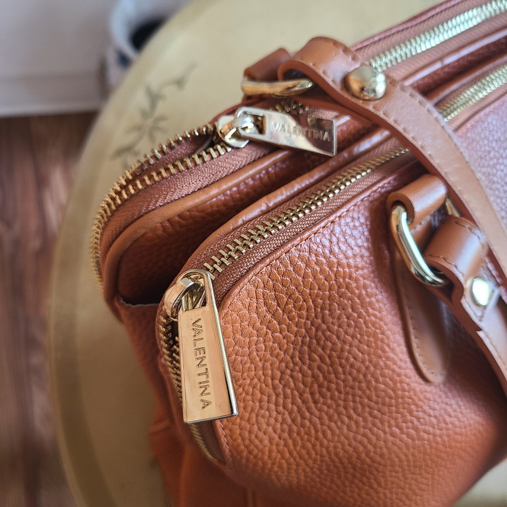 Valentina Italian Orange Pebbled Leather Shoulder Bag Classic Quiet Luxury Boho - Picture 7 of 15